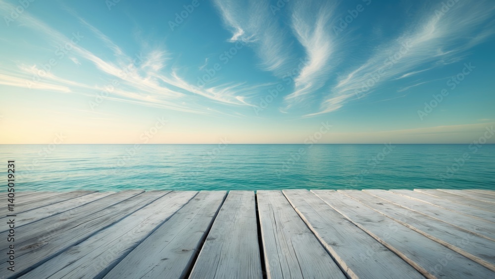 Stunning ocean and sky with a wooden dock Stunning ocean and sky with a wooden dock