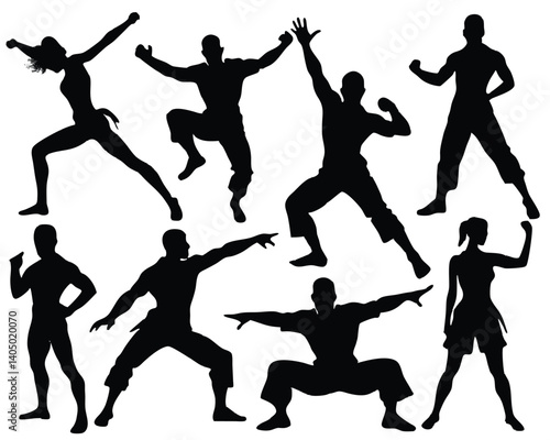 Martial Arts Silhouettes: Dynamic Vector Set of Fighting Poses, Karate, Kung Fu, & Self-Defense Figures for Graphic Design & Illustration