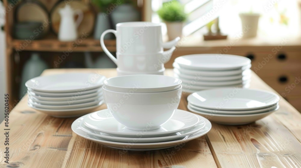 Elegant white ceramic bowls and vase display Elegant white ceramic bowls and vase display