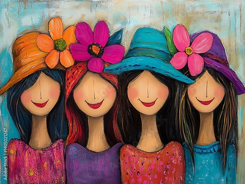 Women in Hats, Colorful Art