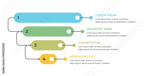 Funnel diagram infographic template with four elements connected with arrows, vector eps10 illustration