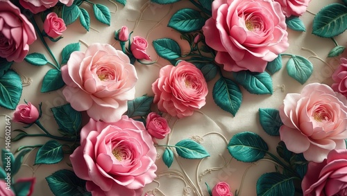 Section of vibrant tapestry fabric design featuring floral motifs suitable for backdrop