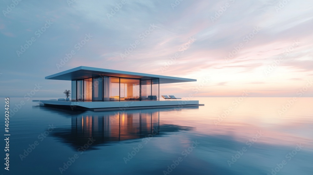 Tranquil Sunset Floating Home: Modern Architecture on Calm Waters Tranquil Sunset Floating Home: Modern Architecture on Calm Waters