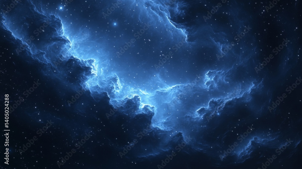 Obraz premium Blue Nebula In Dark Space With Bright Stars