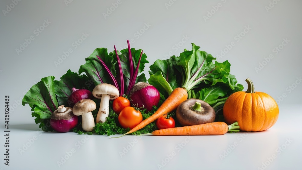 Fresh vegetables featuring leaf lettuce. Set against a background
