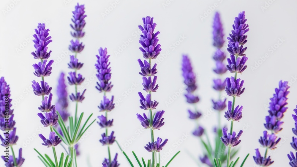 Naklejka premium Closeup of a purple lavender flower on a white backdrop.