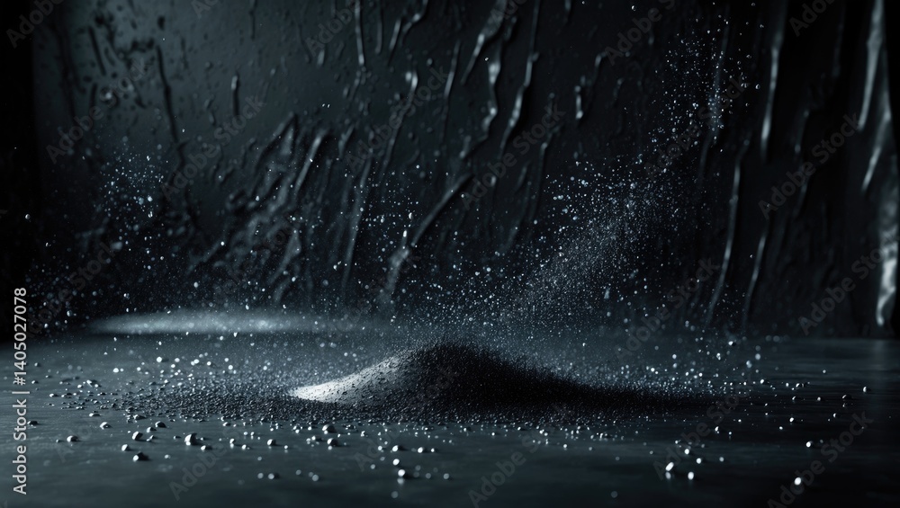 Fototapeta premium Black rain background for overlay, abstract studio water drops