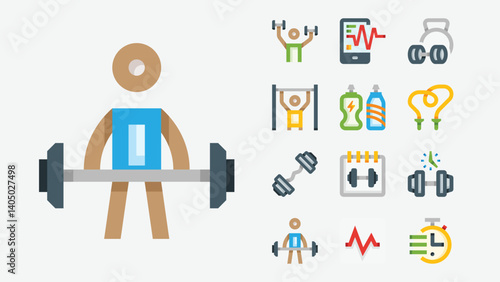 Gym Fitness Workout Weightlifting Color Icons