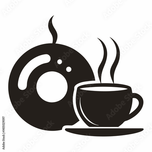 cup of coffee with steam with donut