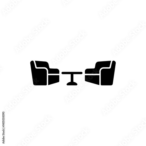 Black Icon of Hotel Lobby Seating Area with Sofas and Coffee Tables