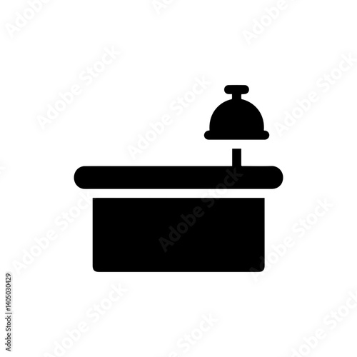 Simple Black Icon of Hotel Front Desk with Reception Bell