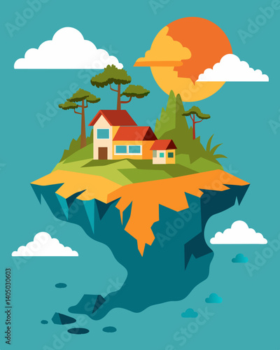 In a lowlying island nation saler intrusion and frequent flooding have rendered the land uninhabitable causing its residents to seek refuge in neighboring countries.. Vector illustration