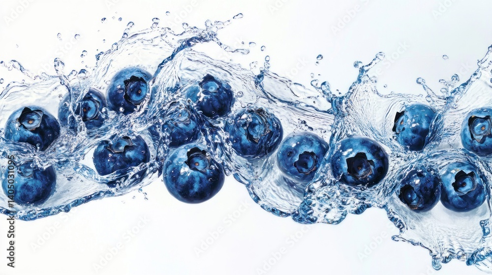 Fresh blueberries in a dynamic water splash. Fresh blueberries in a dynamic water splash.