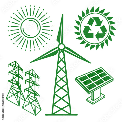 Minimalist Green Tech Vector Graphics for Smart Eco-Friendly Devices