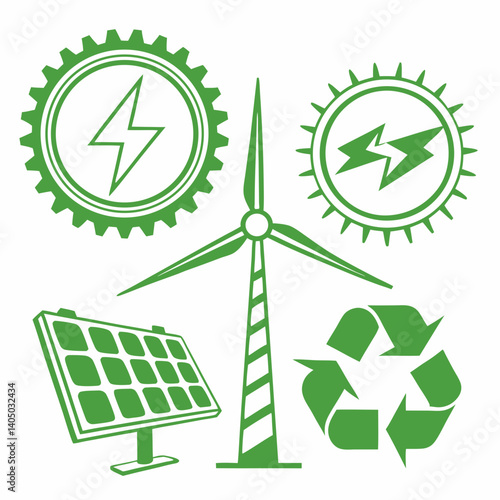 Futuristic Green Technology Icons and Symbols for Environmental Concepts