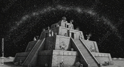 Babylonian Astronomers Observing Stars from a Ziggurat