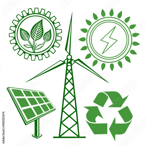 Futuristic Green Technology Icons and Symbols for Environmental Concepts