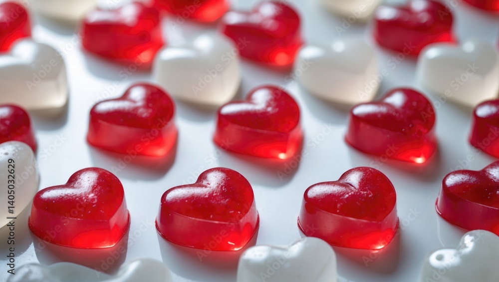Close-up of scrumptious heart-shaped jelly candies on the table Close-up of scrumptious heart-shaped jelly candies on the table