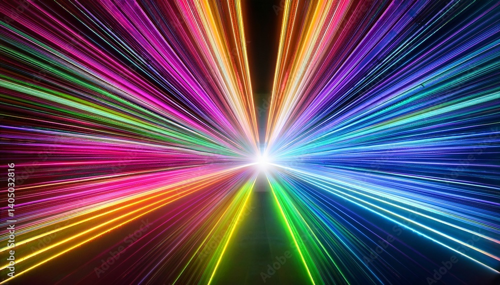 Fototapeta premium Abstract tunnel of multicolored glowing bright neon laser energy beams lines abstract background