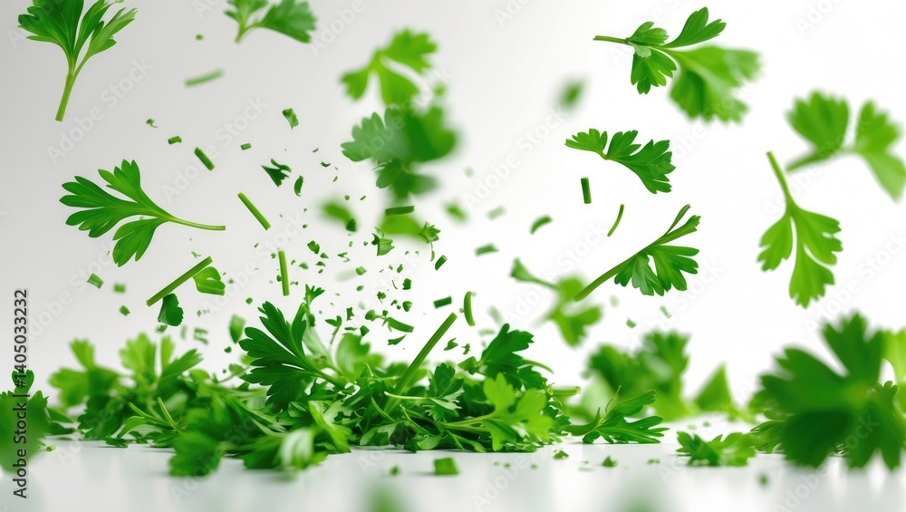 Isolated chopped parsley leaves viewed from above Isolated chopped parsley leaves viewed from above