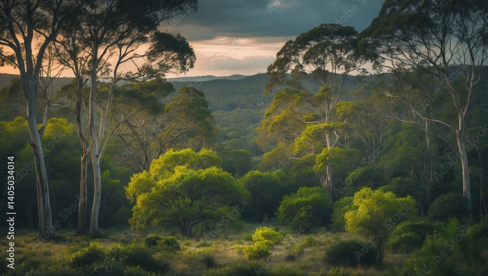 Stunning gum trees and shrubs in the bush forest. Native plants and gumtrees flourishing in spring Stunning gum trees and shrubs in the bush forest. Native plants and gumtrees flourishing in spring