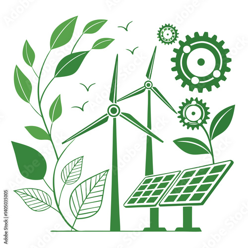 Modern Green Energy Vector Art for Solar, Wind, and Eco Solutions