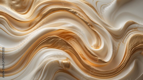 Detailed abstract caramel patterns in latte art on coffee.