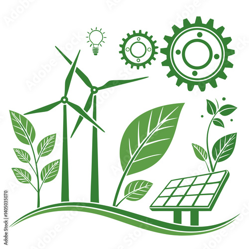 Modern Green Energy Vector Art for Solar, Wind, and Eco Solutions