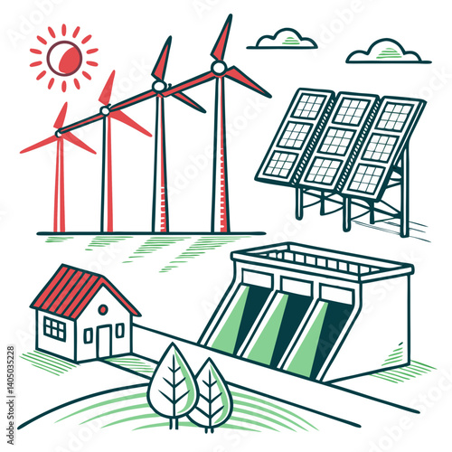 Flat Design Renewable Energy Vector for Green Technology Projects