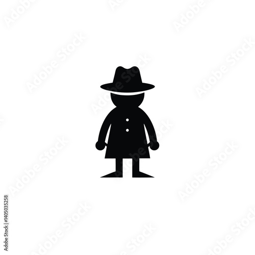 Detective with hat linear silhouette on white background