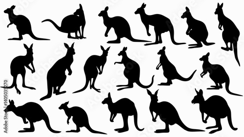 set of kangaroo silhouette vector on white background