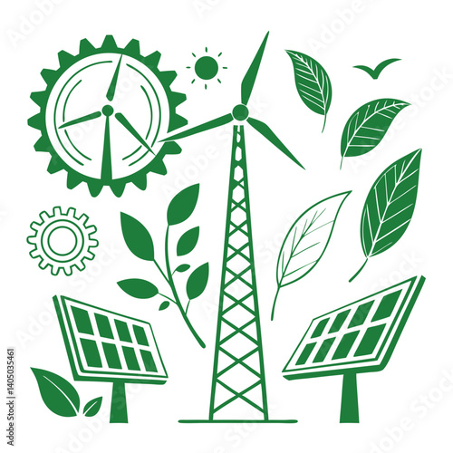 Flat Style Green Energy Vector for Environmental and Climate Graphics