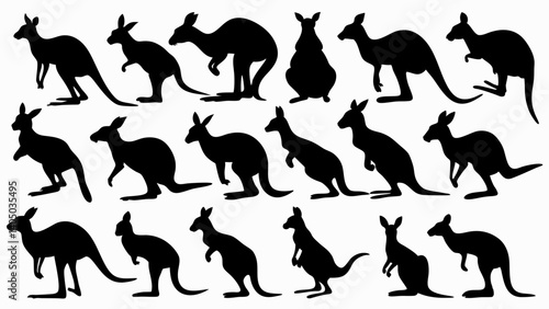 set of kangaroo silhouette vector on white background