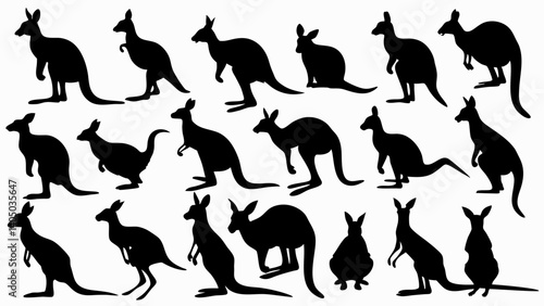 set of kangaroo silhouette vector on white background