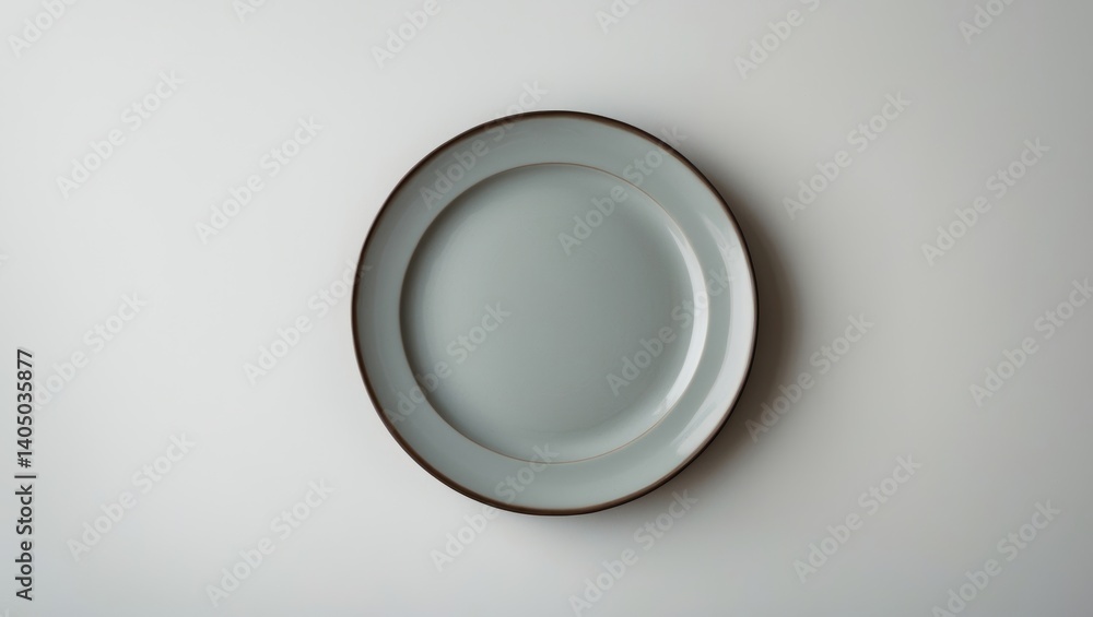Elegant unoccupied ceramic plate on a white backdrop, viewed from above Elegant unoccupied ceramic plate on a white backdrop, viewed from above