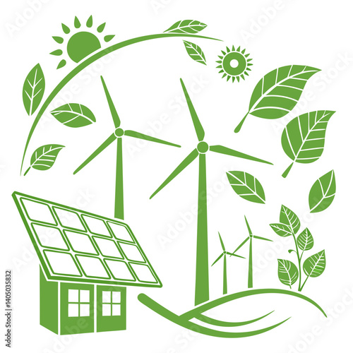 Renewable Energy Concept with Green Power Elements in Vector Style