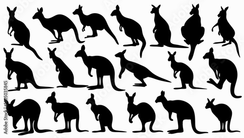 set of kangaroo silhouette vector on white background
