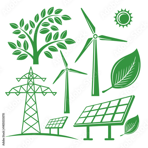 Renewable Energy Concept with Green Power Elements in Vector Style