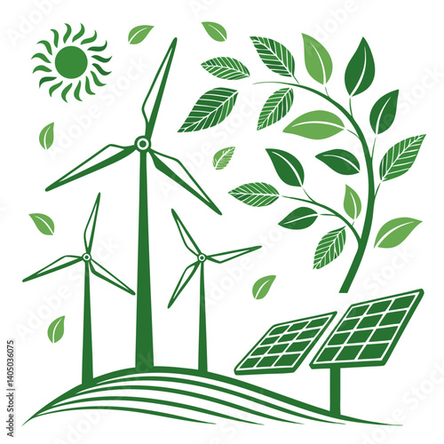 Renewable Energy Concept with Green Power Elements in Vector Style