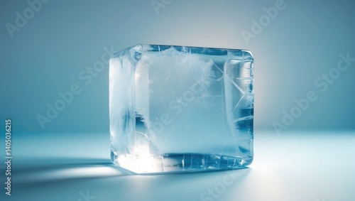 Pristine textured ice block in cold hues, isolated on a backdrop. Clipping path included.