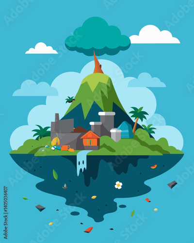 The scale of this environmental disaster is unfathomable as Trash Island continues to accumulate more trash with each passing day.. Vector illustration