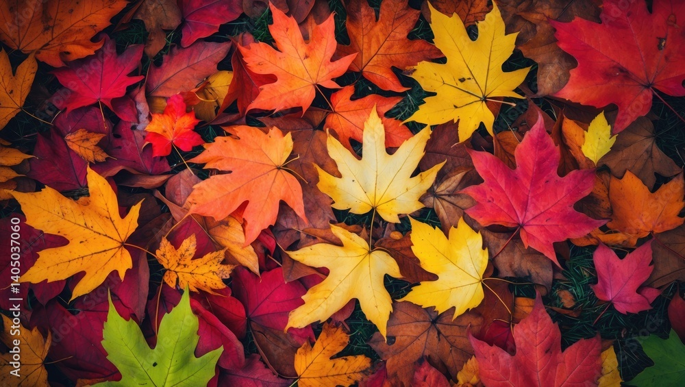 Vibrant Autumn Background with Fallen Leaves Close-Up Vibrant Autumn Background with Fallen Leaves Close-Up
