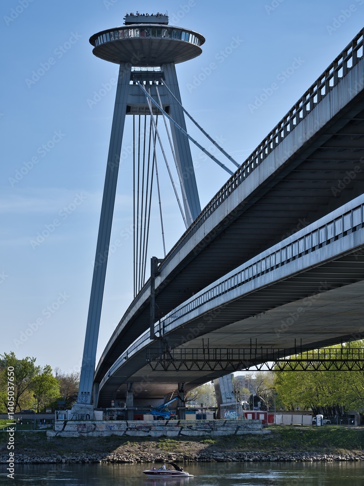 Obraz premium High UFO tower on the New Bridge in Bratislava, Slovakia