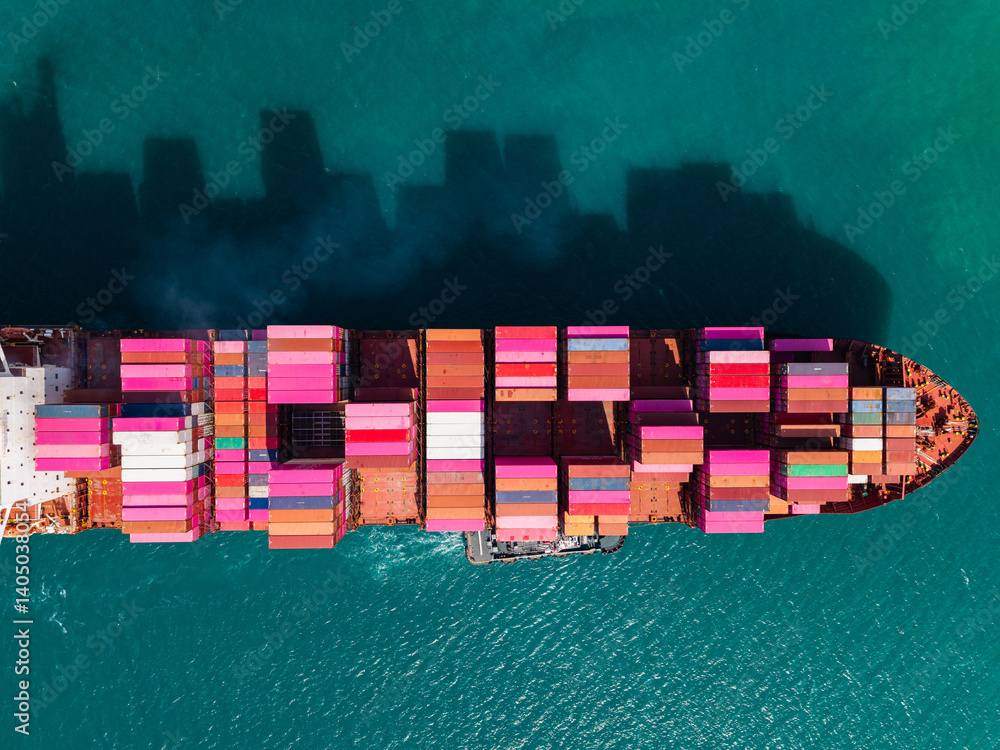 Fototapeta premium Aerial View of Cargo Ship with Containers