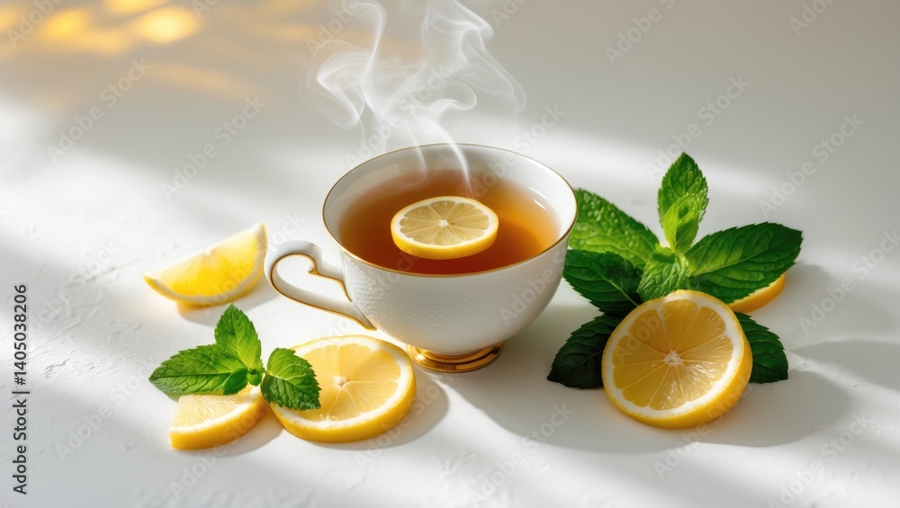 Backdrop for banner featuring tea and lemon Backdrop for banner featuring tea and lemon