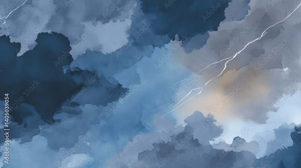 Obraz premium Abstract Watercolor Clouds with Lightning