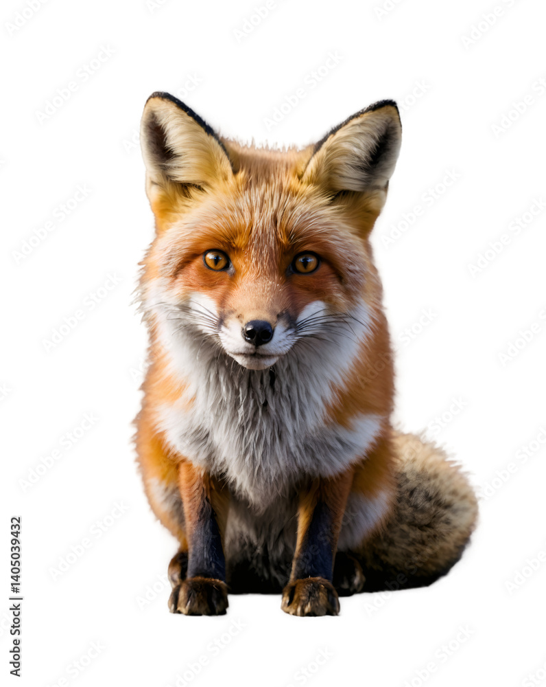 Obraz premium Studio shot of a red fox sitting and staring, isolated on transparent background
