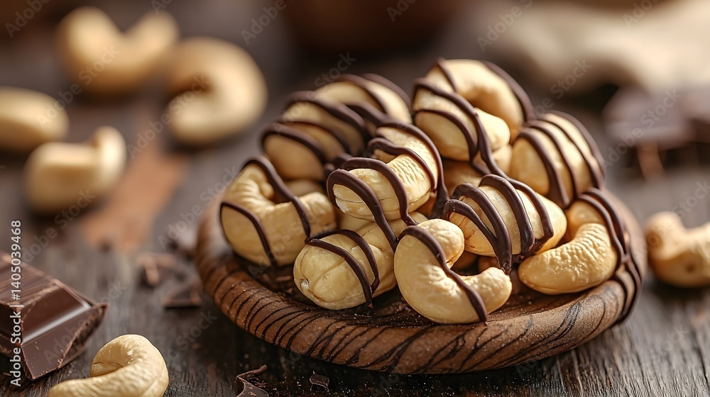 Roasted cashews drizzled with rich chocolate Roasted cashews drizzled with rich chocolate