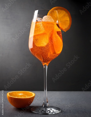 Refreshing Orange Cocktail with Ice and Sliced Orange Garnish. AI Generative