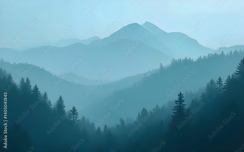 Naklejka premium misty mountain landscape